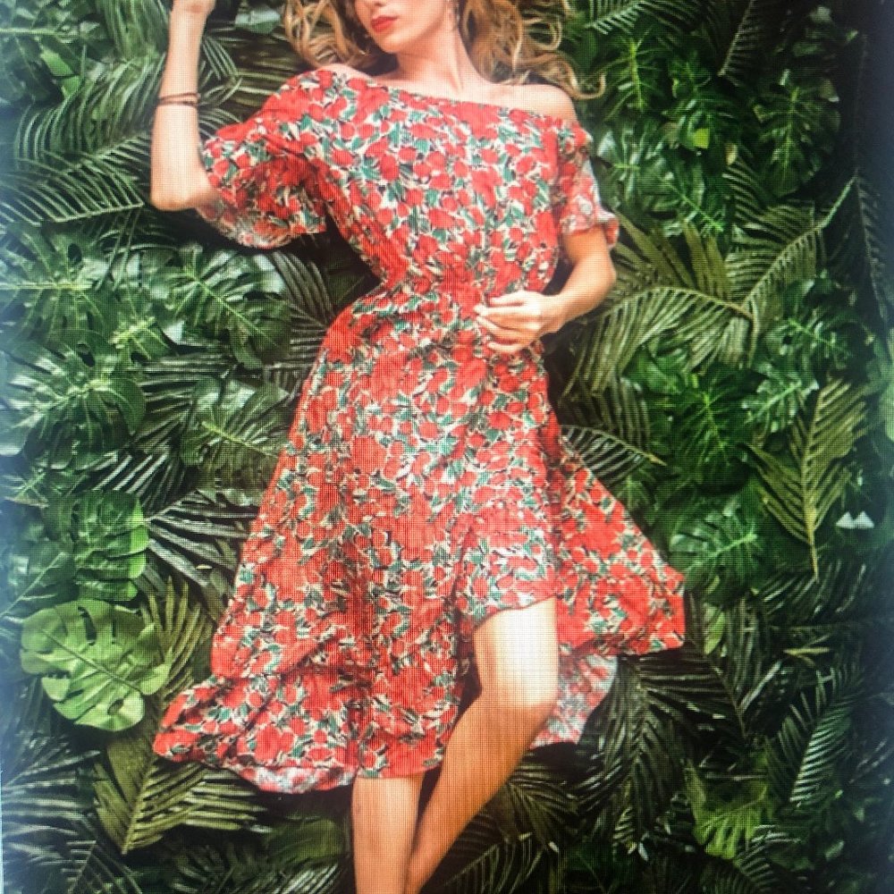 "Episode" Maxi Ruffled Slit, Off Shoulder Dress!